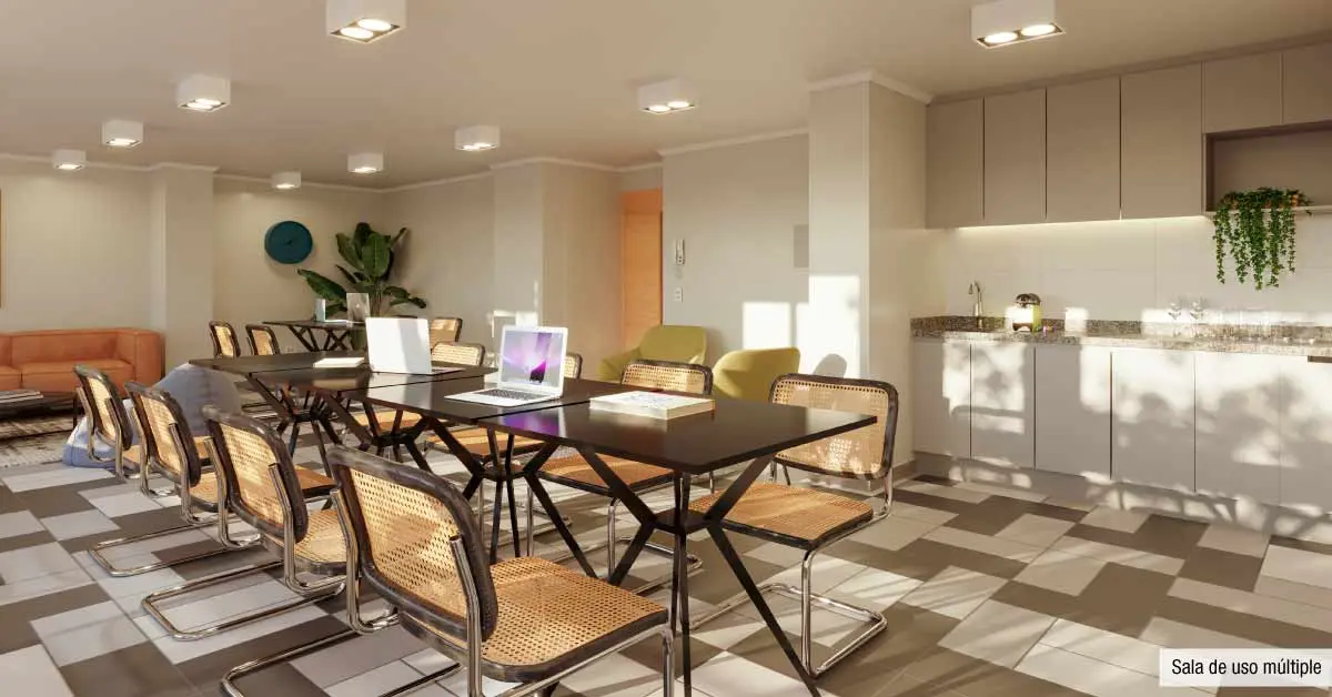 Amplia sala de uso múltiple equipada con kitchenette en Edificio Álvarez Oriente, Viña del Mar.