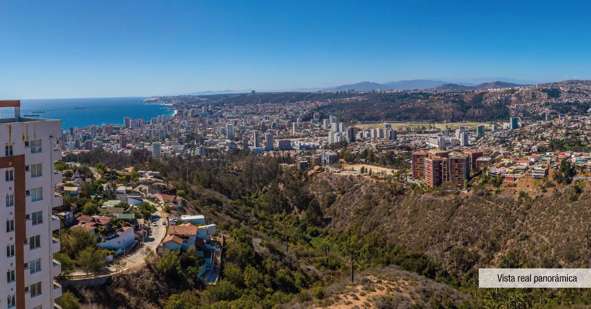 Espectacular vista panorámica hacia la ciudad en Condominio Alto Marañón 3, Viña del Mar.