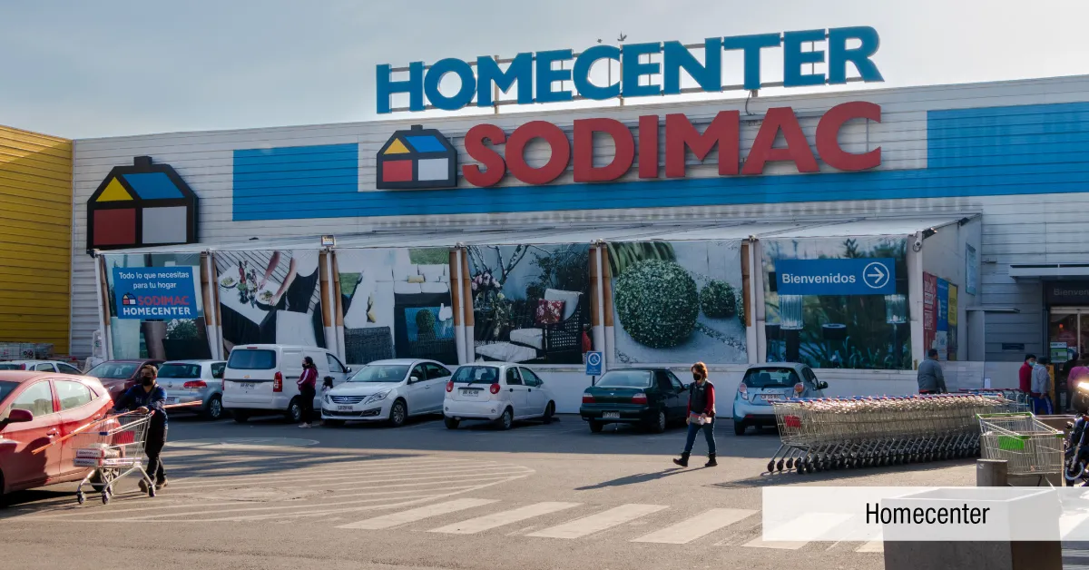 Homecenter Sodimac cercano a Condominio Parque del Sur en La Cisterna, destacando comercio para el hogar.