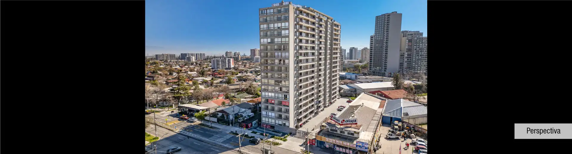 Imponente fachada arquitectónica del proyecto Edificio Lía Aguirre ubicado en La Florida.