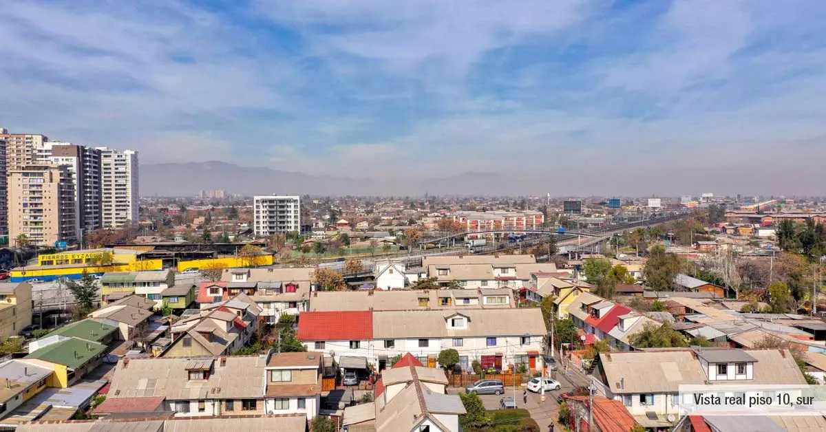 Amplia vista sur de la comuna desde el piso 10 del Edificio Lía Aguirre, La Florida.