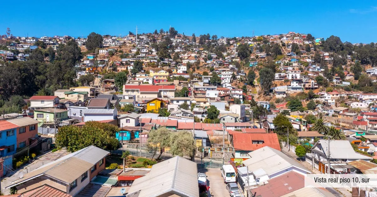 Vista panorámica sur desde el piso 10 del proyecto Edificio Álvarez Oriente en Viña del Mar.