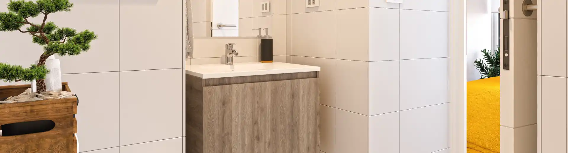Moderno baño con piso cerámico en departamento de Condominio Francisco Zelada, Estación Central.