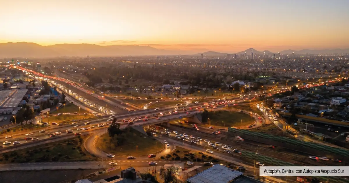 Autopista Central y Vespucio Sur cercanas a Edificio Santa Corina en La Cisterna, destacando su excelente conectividad.