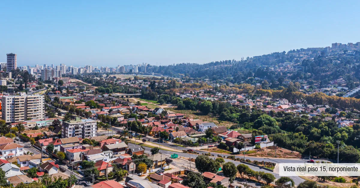 Vista panorámica norponiente desde el piso 15 del proyecto Edificio Álvarez Oriente, Viña del Mar.