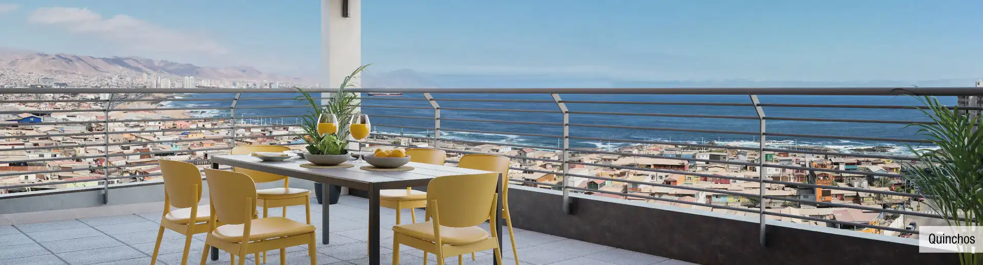 Quincho en el último piso de Condominio Trocadero en Antofagasta, destacando su increíble vista a la ciudad.