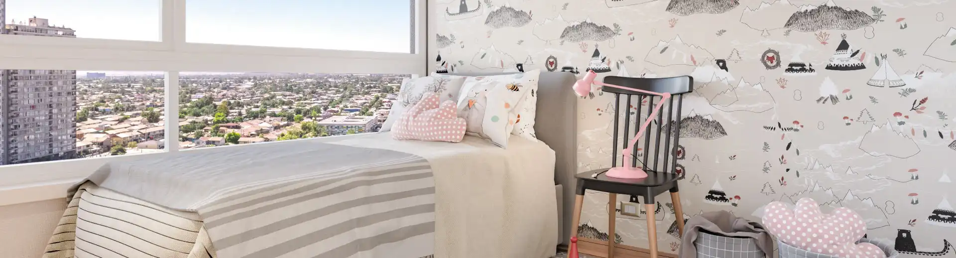 Cómodo dormitorio con piso vinílico SPC en piloto de Condominio Francisco Zelada, Estación Central.