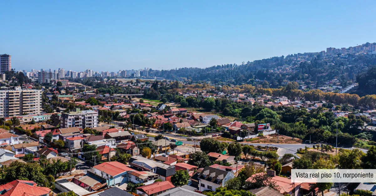 Vista panorámica norponiente desde el piso 15 del proyecto Edificio Álvarez Oriente, Viña del Mar.