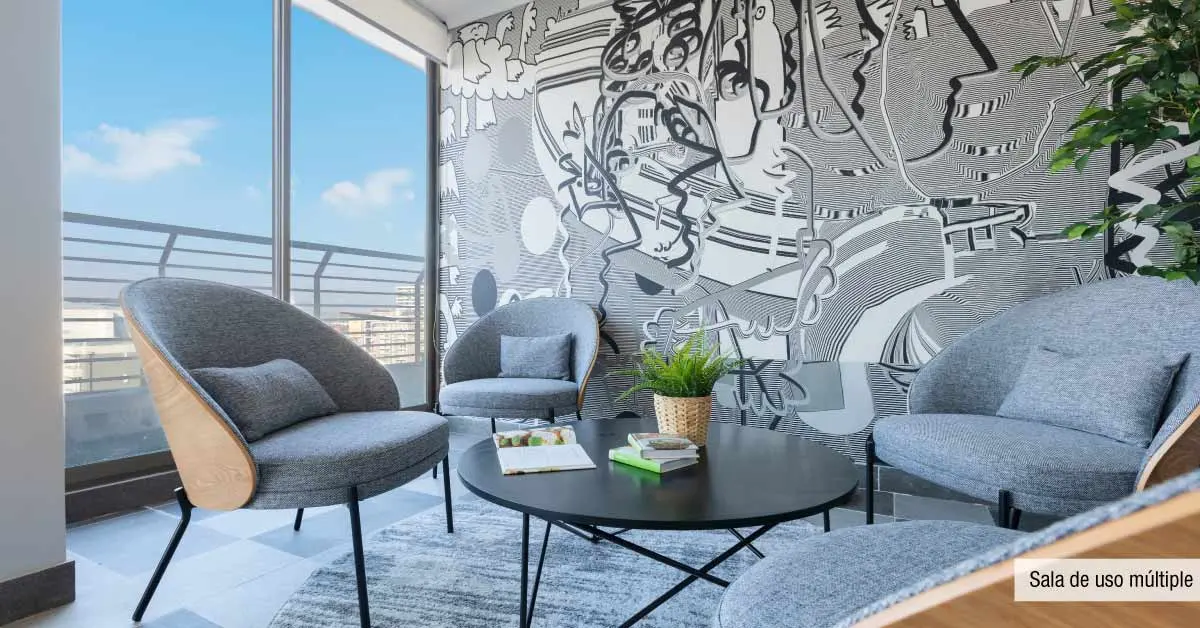 Moderna sala de uso múltiple con decoración de vanguardia en Edificio Lía Aguirre, La Florida.