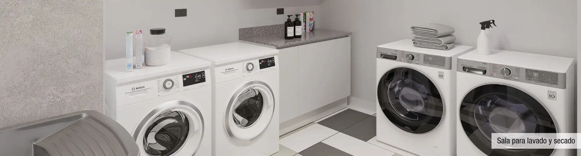 Sala para lavado y secado de Condominio Trocadero en Antofagasta, equipada con modernas máquinas.