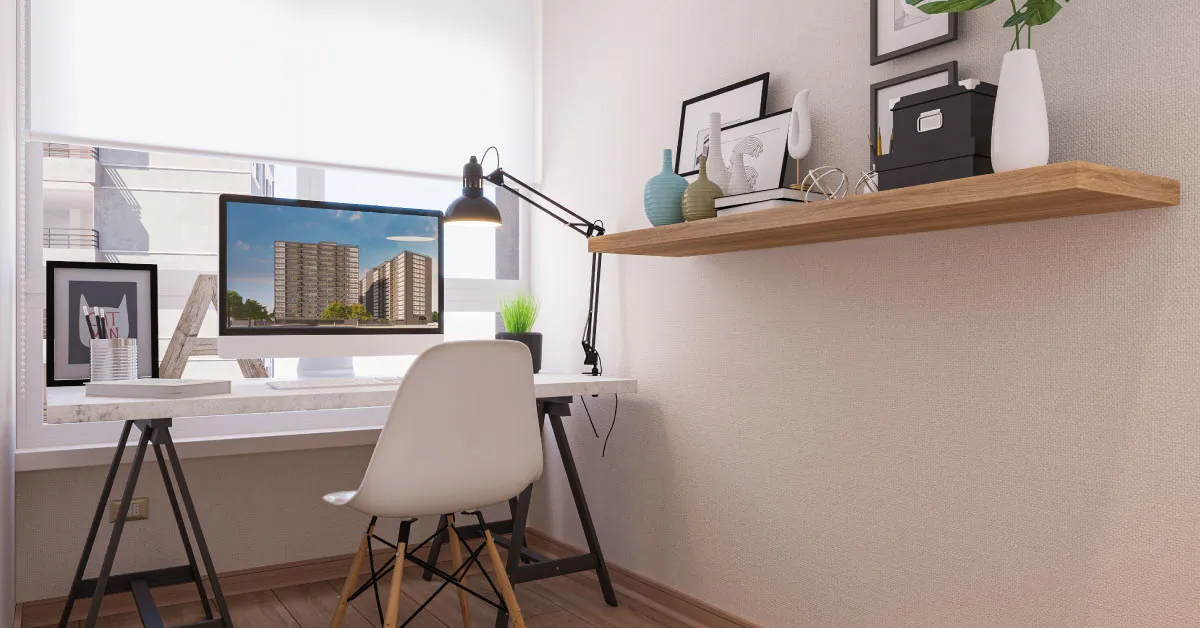 Sala de estudio con piso vinílico SPC en departamento de Condominio Francisco Zelada, Estación Central.