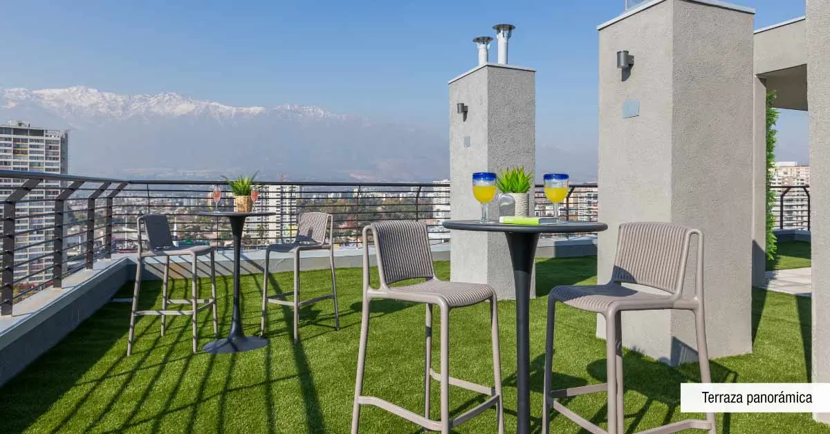 Terraza panorámica habitable con hermosa vista a la cordillera en Edificio Lía Aguirre, La Florida.