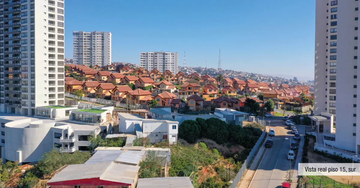 Amplia vista sur desde el piso 15 del proyecto Condominio Alto Marañón 3, Viña del Mar.