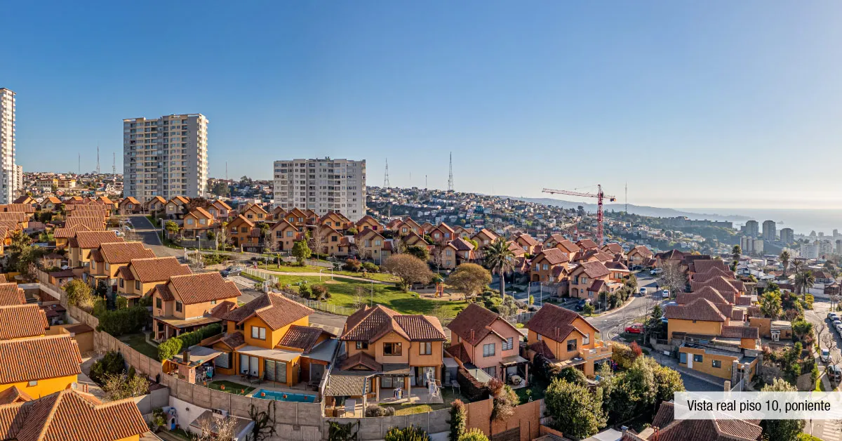 Espectacular vista poniente desde el piso 10 de Condominio Parque Marañón, Viña del Mar.