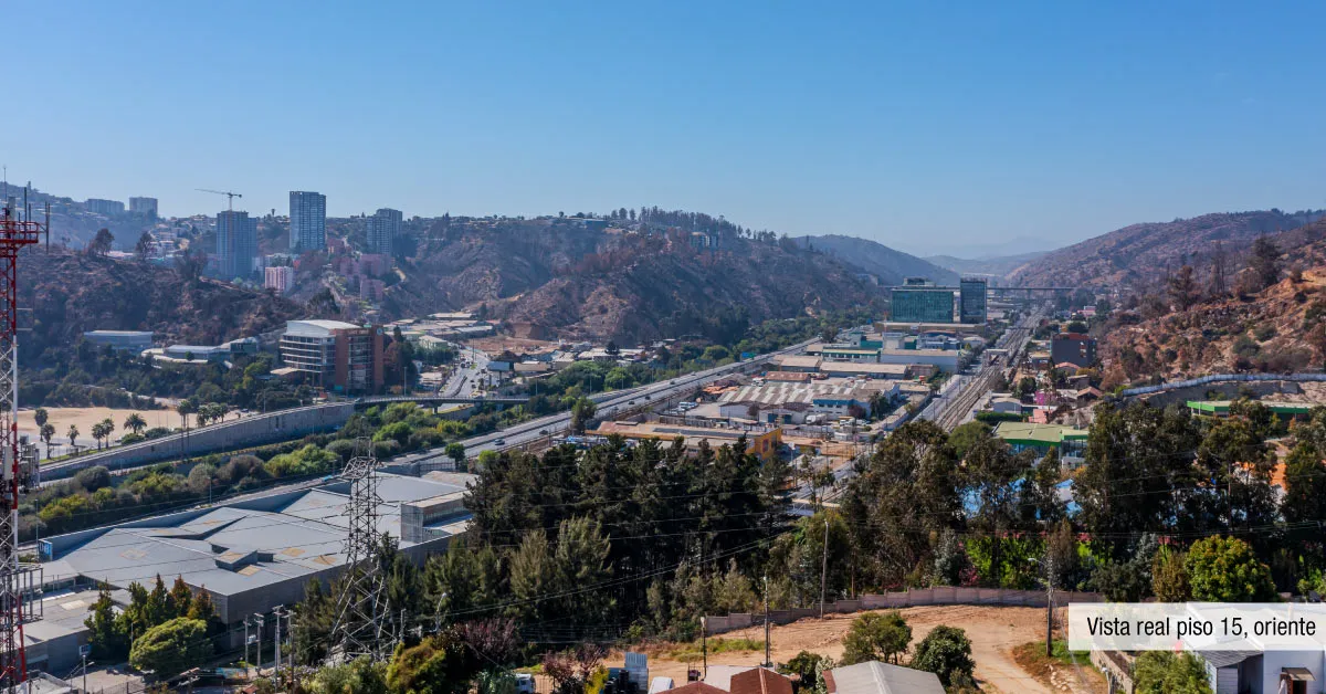 Vista oriente despejada desde el piso 15 del proyecto Edificio Álvarez Oriente en Viña del Mar.