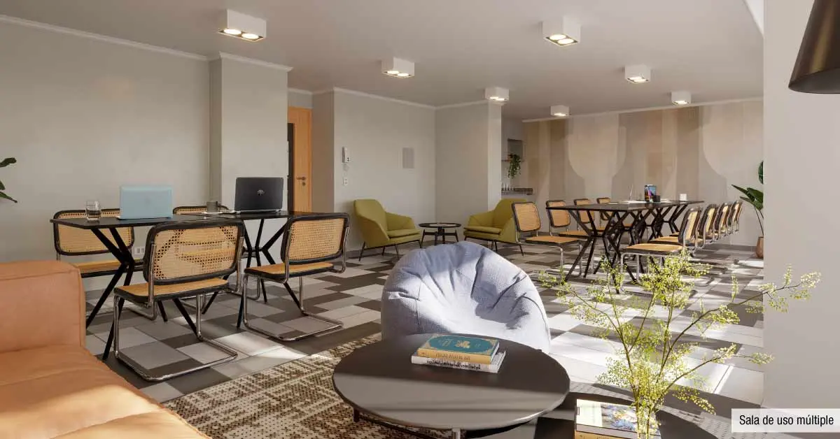 Moderna sala de uso múltiple para residentes de Edificio Álvarez Oriente en Viña del Mar.