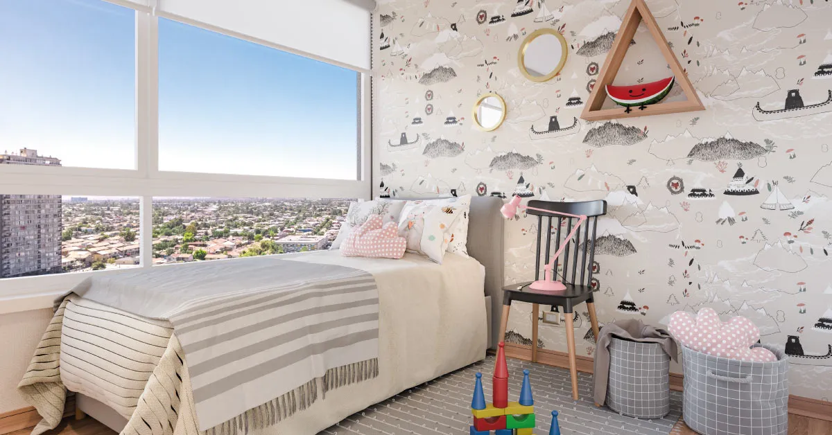 Cómodo dormitorio con piso vinílico SPC en piloto de Condominio Francisco Zelada, Estación Central.