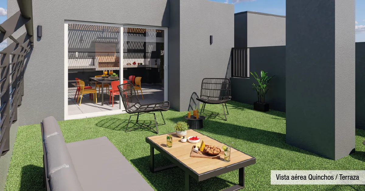 Terraza habitable conectada a los modernos quinchos en el piso 26 de Edificio Dieciocho de Septiembre, Iquique.