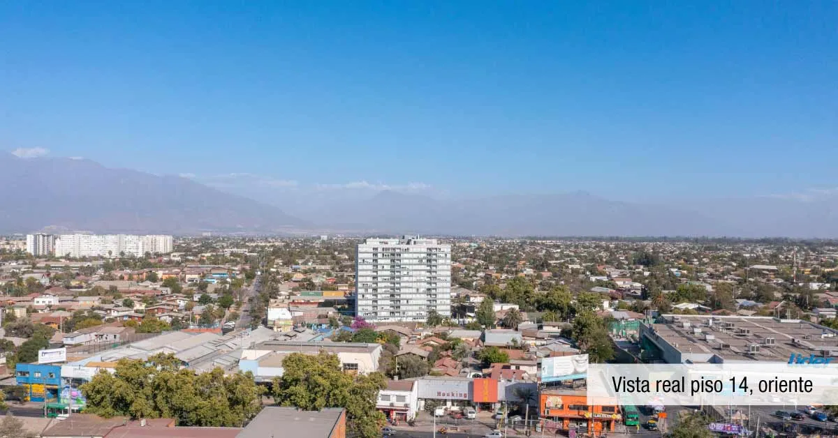 Gran vista oriente desde piso 14 de Condominio Parque del Sur en La Cisterna, hacia la cordillera.