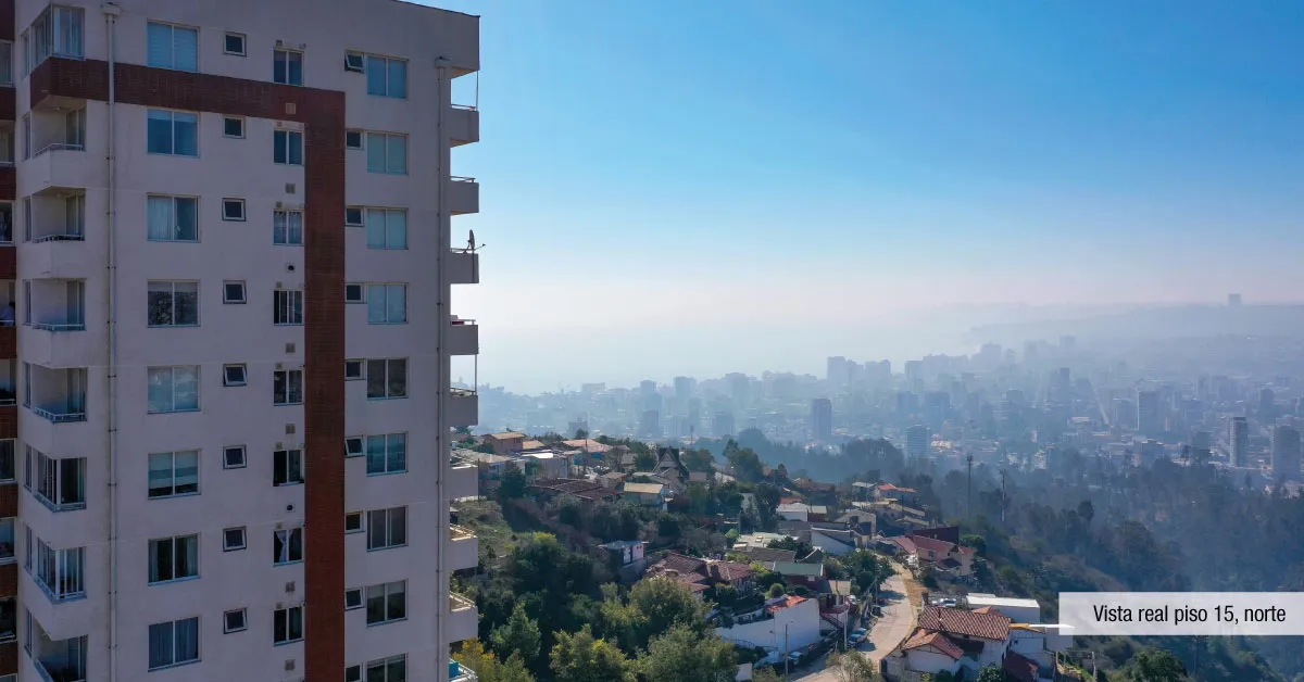 Espectacular vista norte desde el piso 15 del Condominio Alto Marañón 3, Viña del Mar.   