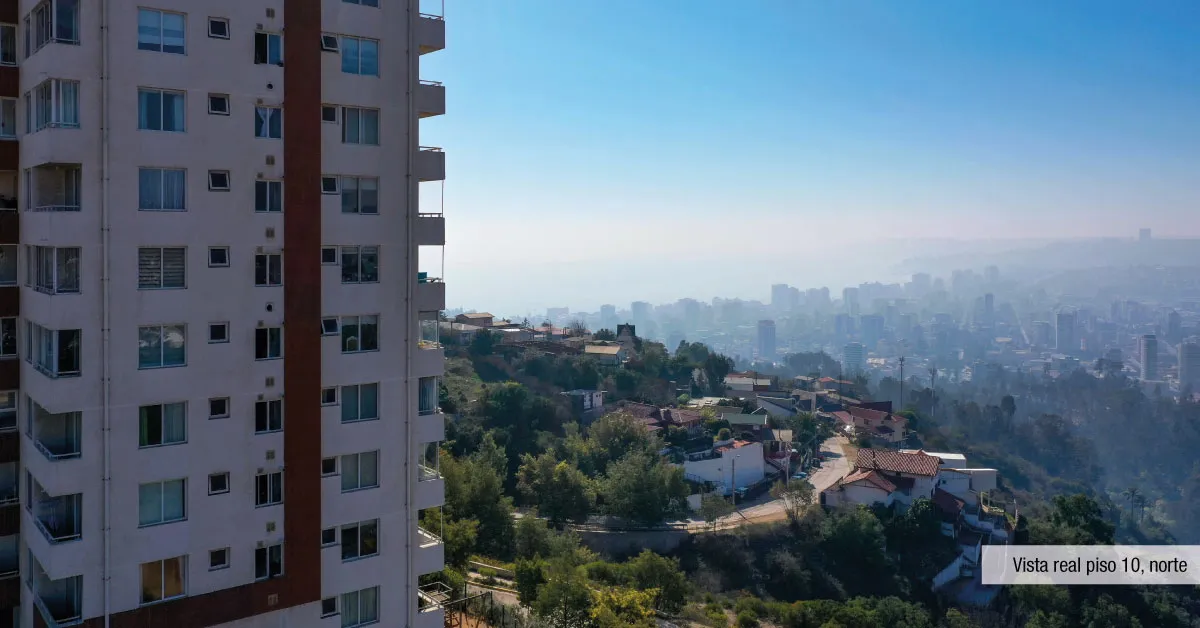 Vista panorámica norte desde el piso 10 del proyecto Condominio Alto Marañón 3, Viña del Mar.