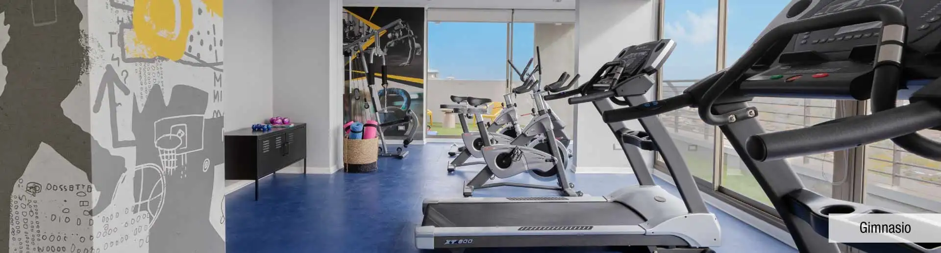 Gimnasio totalmente equipado en áreas comunes del Edificio Lía Aguirre, La Florida.