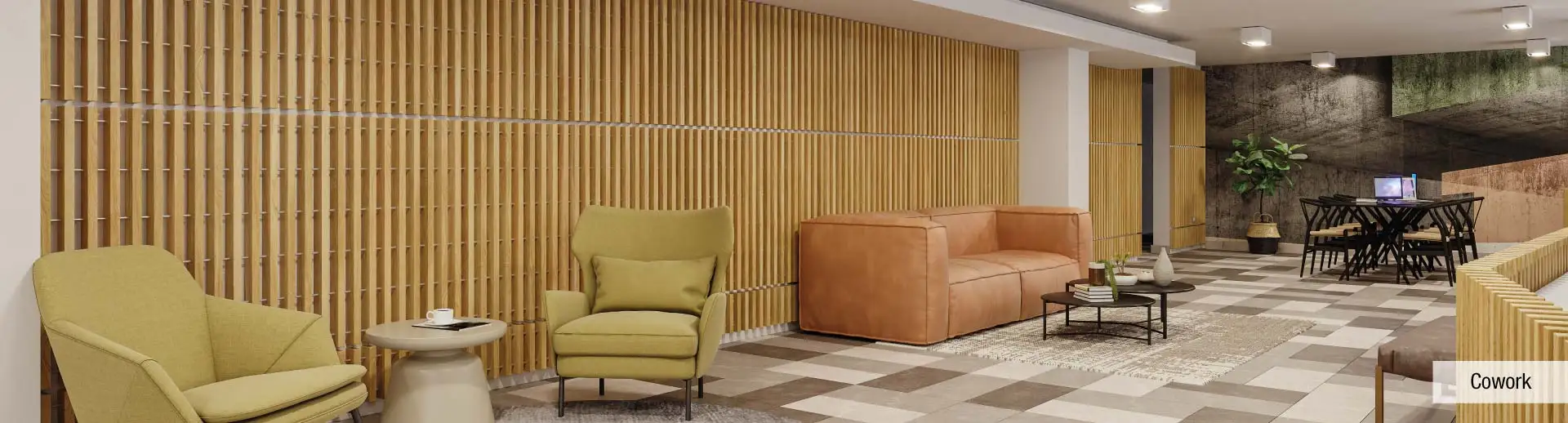 Cómodo sector Cowork de Edificio Pedro de la Barra en Santiago Centro, mostrando su moderna decoración de libre uso.