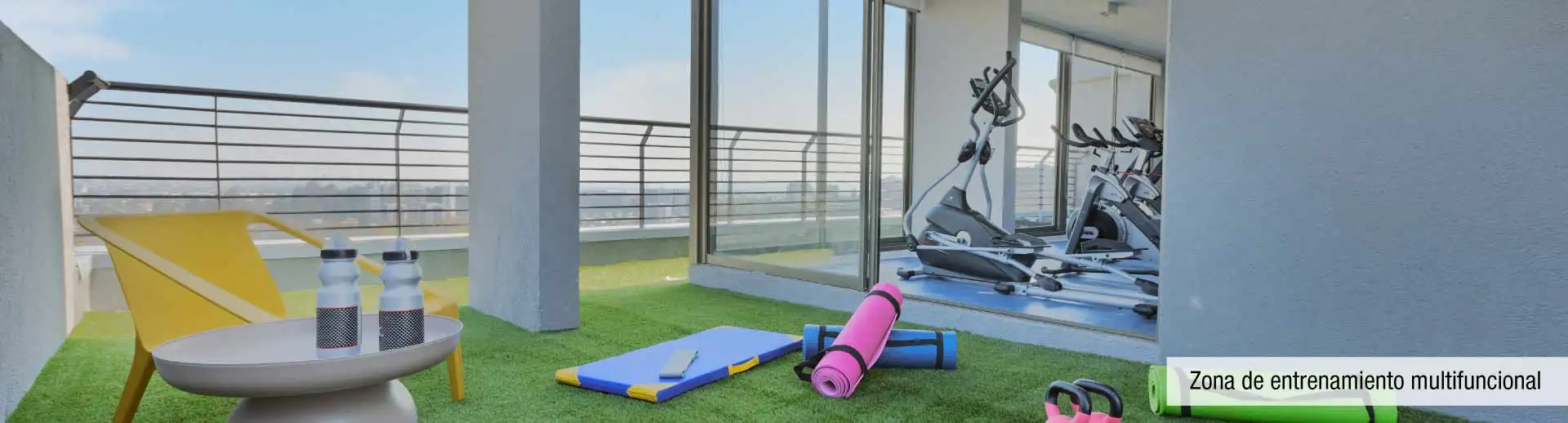 Zona de entrenamiento multifuncional exterior en áreas comunes de Edificio Lía Aguirre, La Florida.