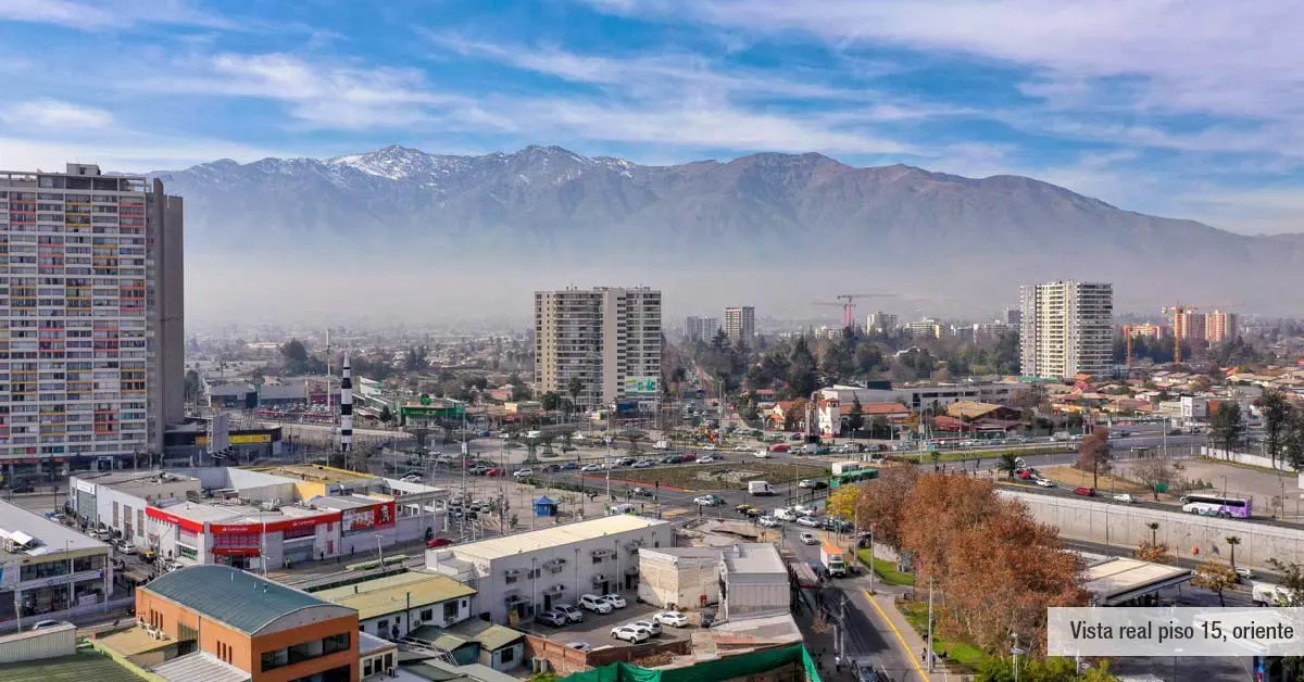 Hermosa vista oriente a la cordillera desde el piso 15 del Edificio Lía Aguirre, La Florida.