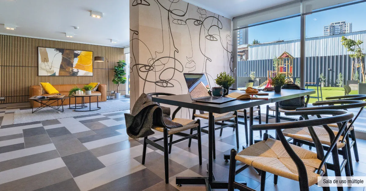 Moderna sala de uso múltiple de Edificio Briones Luco en La Cisterna, ideal para compartir.