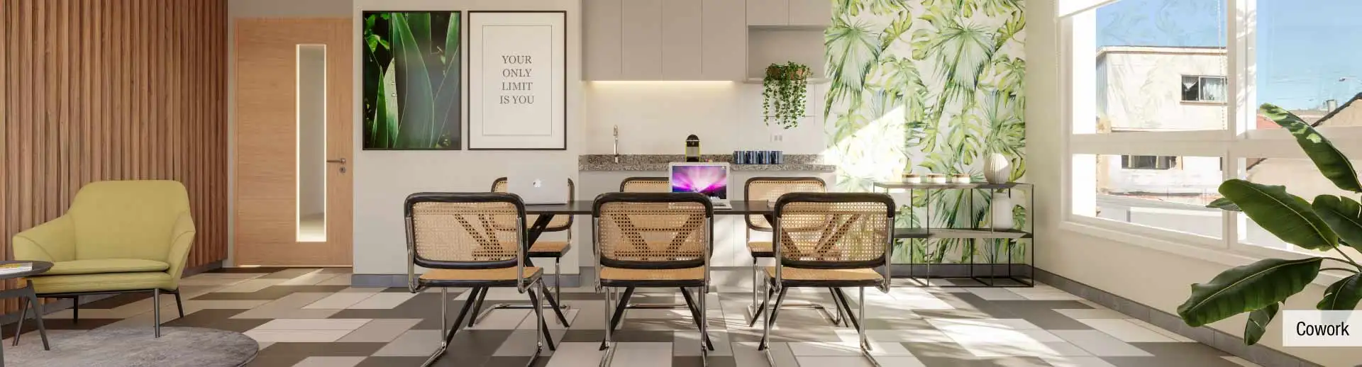 Cowork de libre uso con moderna decoración en áreas comunes de Edificio Álvarez Oriente.