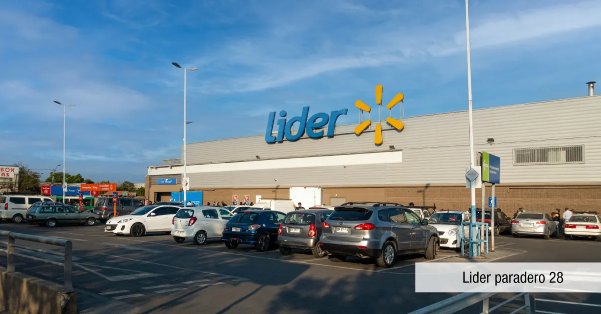 Supermercado Lider en paradero 28 cerca de Condominio Parque del Sur, destacando el comercio en La Cisterna.
