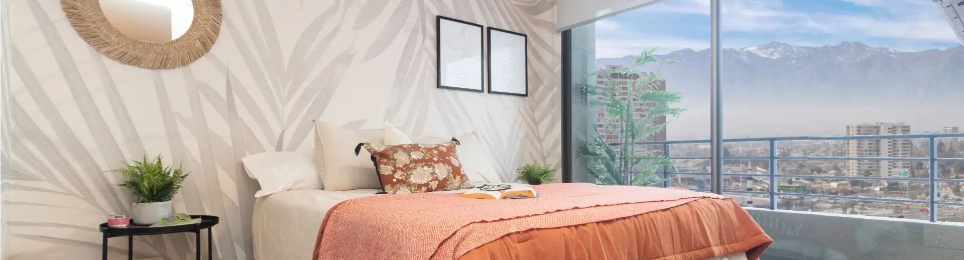 Dormitorio principal en suite con piso vinílico SPC en Edificio Lía Aguirre, La Florida.