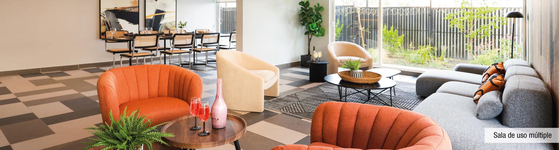 Espacios de estar en sala de uso múltiple de Condominio Parque del Sur, La Cisterna, gran diseño.