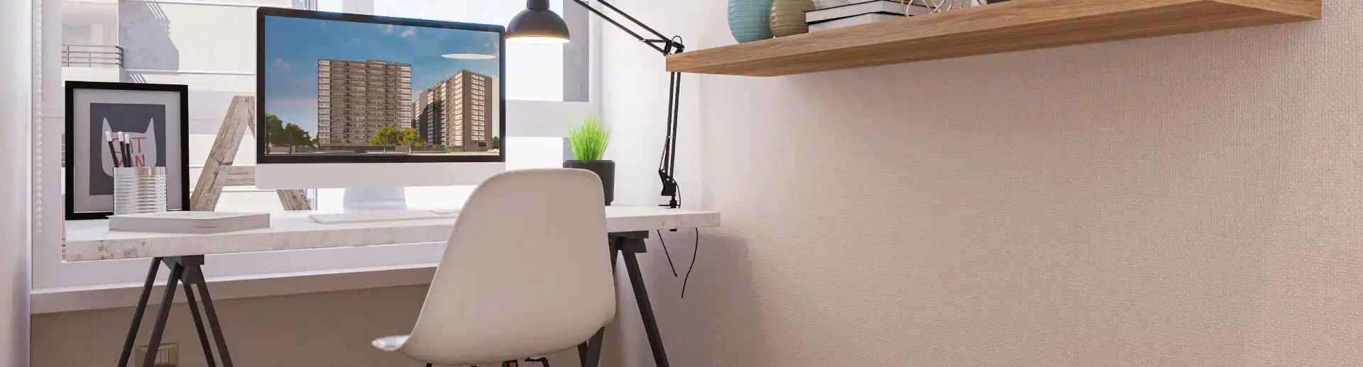 Sala de estudio con piso vinílico SPC en departamento de Condominio Francisco Zelada, Estación Central.