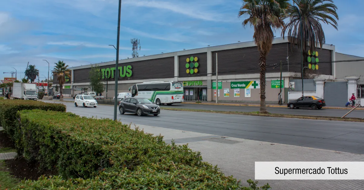 Supermercado Tottus cercano a Condominio Parque del Sur en La Cisterna, mostrando acceso a servicios básicos.