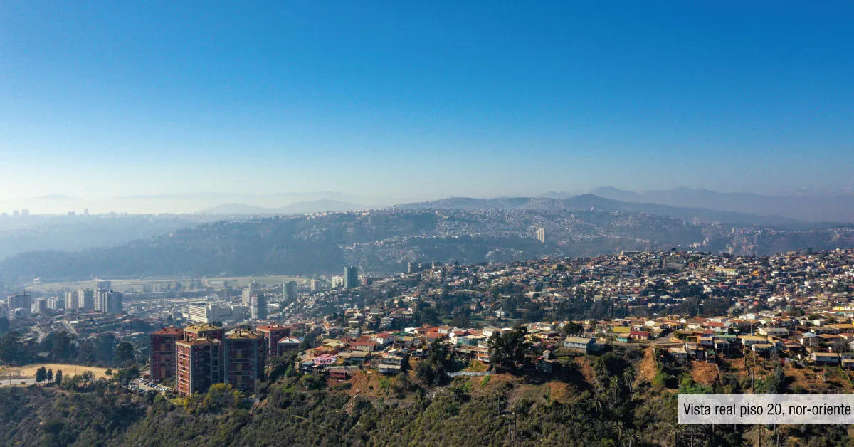 Hermosa vista nororiente desde el piso 20 de Condominio Alto Marañón 3 en Viña del Mar.
