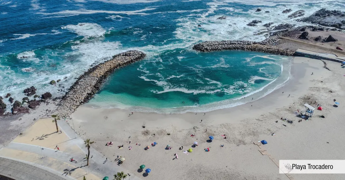 Playa Trocadero cerca de Condominio Trocadero en Antofagasta, destacando su costa y esparcimiento.