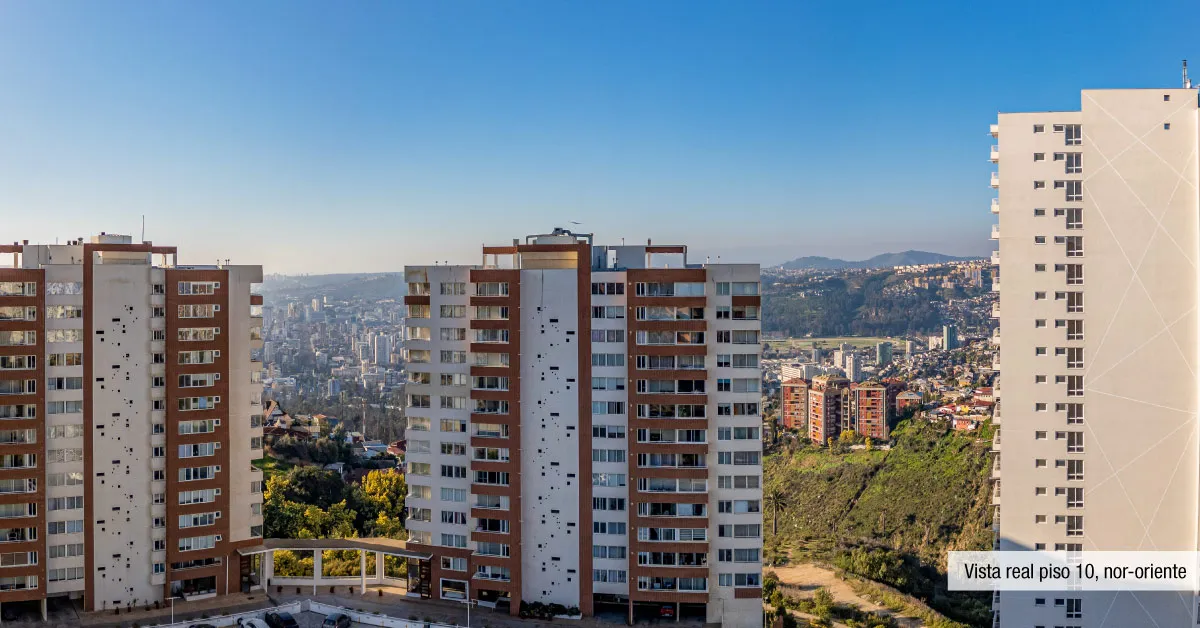 Hermosa vista nororiente desde el piso 10 del Condominio Parque Marañón, Viña del Mar.